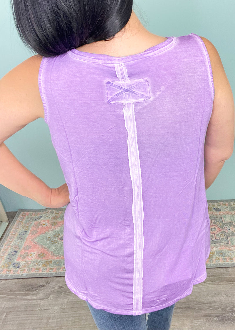 'Vienna' Lavender Vintage Washed V-Neck Tank-Relaxed, slouchy tank to keep you cool and comfy! Pretty lavender with a vintage washed feel. Wear it as is, layered or tucked!-Cali Moon Boutique, Plainville Connecticut