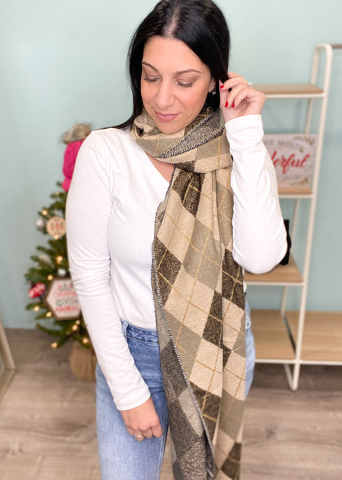 Camel/Tan Argyle Scarf-Cali Moon Boutique, Plainville Connecticut