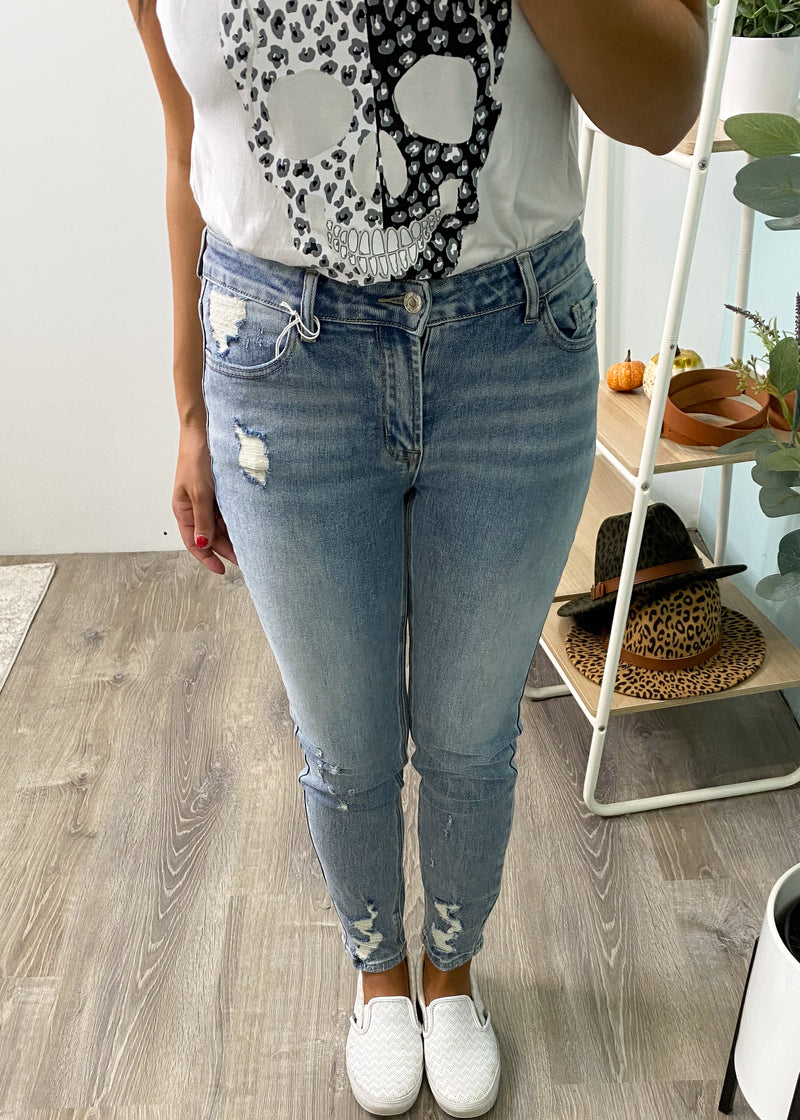 'Alex' Light Washed Cropped Skinny Jeans-Cali Moon Boutique, Plainville Connecticut