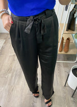 'Stella' Black Cropped Straight Leg Satin Pants-Cali Moon Boutique, Plainville Connecticut