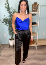 'Stella' Black Cropped Straight Leg Satin Pants-Cali Moon Boutique, Plainville Connecticut