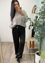 'Stella' Black Cropped Straight Leg Satin Pants-Cali Moon Boutique, Plainville Connecticut