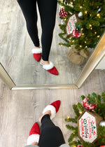 Red/White Mrs. Claus Faux Fur Pointed Slippers-Cali Moon Boutique, Plainville Connecticut