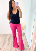 'Pink Lightening' High Waist Hot Pink Stretchy Bell Bottoms-Slay the day in these hot pink bell bottoms! A statement piece that can be worn with slouchy sweaters, tanks, tees, denim and leather jackets! Have fun and wear with other pop colors or layers of neutrals! -Cali Moon Boutique, Plainville Connecticut