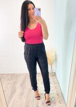 'Double Take' Black Pebble Joggers-Joggers that can be dressed up or down! You'll be the envy of your friends with these! With a slight look of a faux leather jogger, these joggers can be worn with sneakers for the day crowd and with boots/heels for the night crowd!-Cali Moon Boutique, Plainville Connecticut