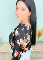 'Rosy Days' Black Floral Bodysuit-Cali Moon Boutique, Plainville Connecticut