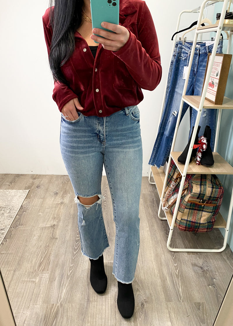 'Frankie' High Waist Distressed Ankle Flare Jeans-Cali Moon Boutique, Plainville Connecticut