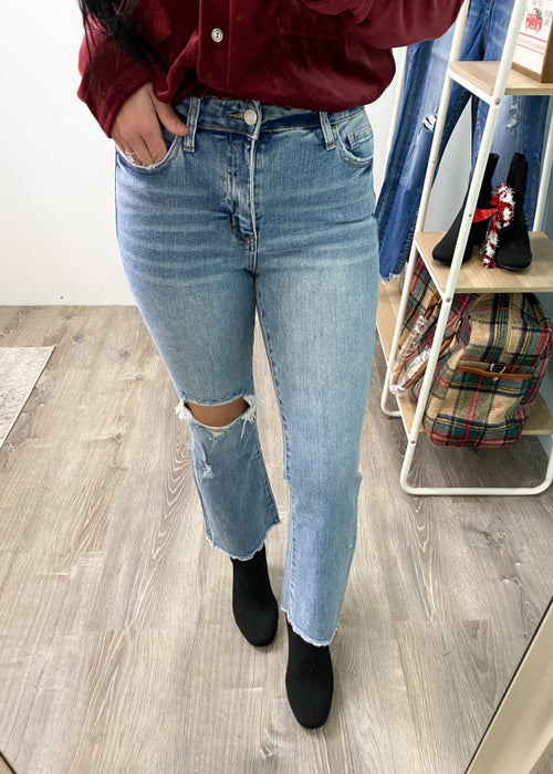 'Frankie' High Waist Distressed Ankle Flare Jeans-Cali Moon Boutique, Plainville Connecticut
