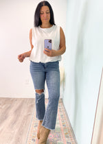 'Brynne' White Bubble Hem Tank-Relaxed, slouchy tank to keep you cool and comfy! Pretty lavender with a vintage washed feel. Wear it as is, layered or tucked!-Cali Moon Boutique, Plainville Connecticut