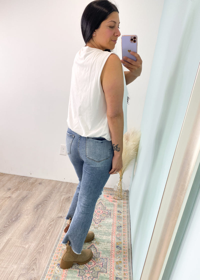 'Brynne' White Bubble Hem Tank-Relaxed, slouchy tank to keep you cool and comfy! Pretty lavender with a vintage washed feel. Wear it as is, layered or tucked!-Cali Moon Boutique, Plainville Connecticut
