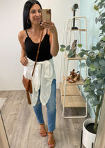 'Savannah' Black Scallop Trim Adjustable Strap Ribbed Tank-Cali Moon Boutique, Plainville Connecticut