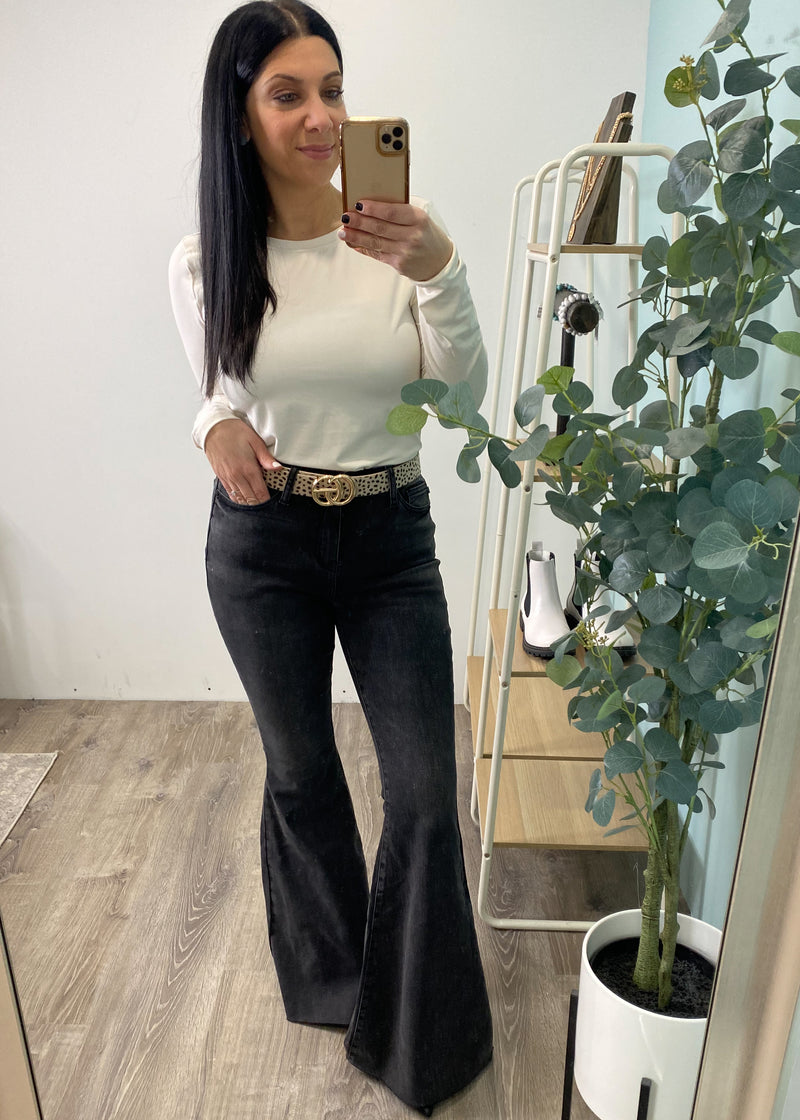 'Dahlia' Judy Blue Black High Rise Raw Hem Bell Bottoms-Cali Moon Boutique, Plainville Connecticut