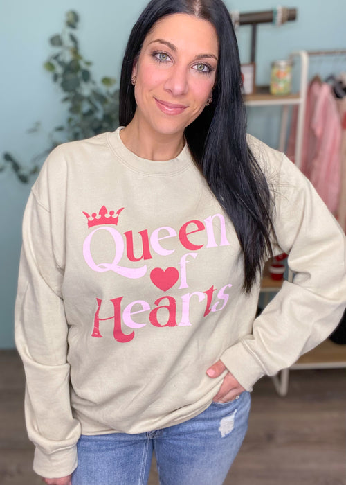 Sand 'Queen of Hearts' Crewneck Graphic Sweatshirt-Cali Moon Boutique, Plainville Connecticut