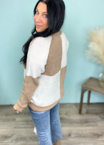 'Checked Out ' Tan & Ivory Check Colorblock Sweater-Cali Moon Boutique, Plainville Connecticut