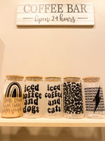 'Iced Coffee and Dogs' Glass Can Cup-Cali Moon Boutique, Plainville Connecticut