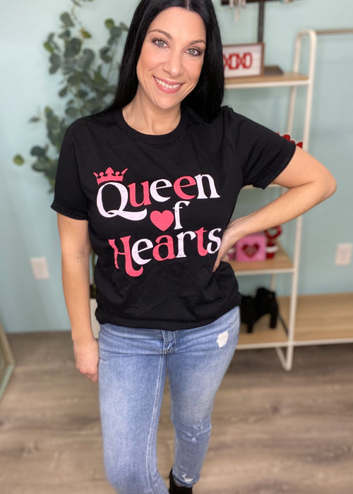 'Queen of Hearts' Black Tee-Cali Moon Boutique, Plainville Connecticut