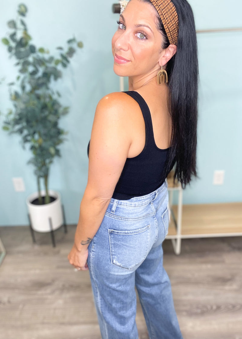 Black Ribbed Square Neck Bralette-Cali Moon Boutique, Plainville Connecticut