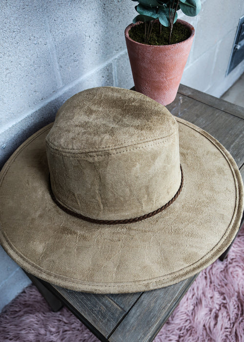 Tan Faux Suede Panama Hat-suede hat, panama hat, big hat, cute hat, fall hat for women, stylish hat for women, brim hat-Cali Moon Boutique, Plainville Connecticut