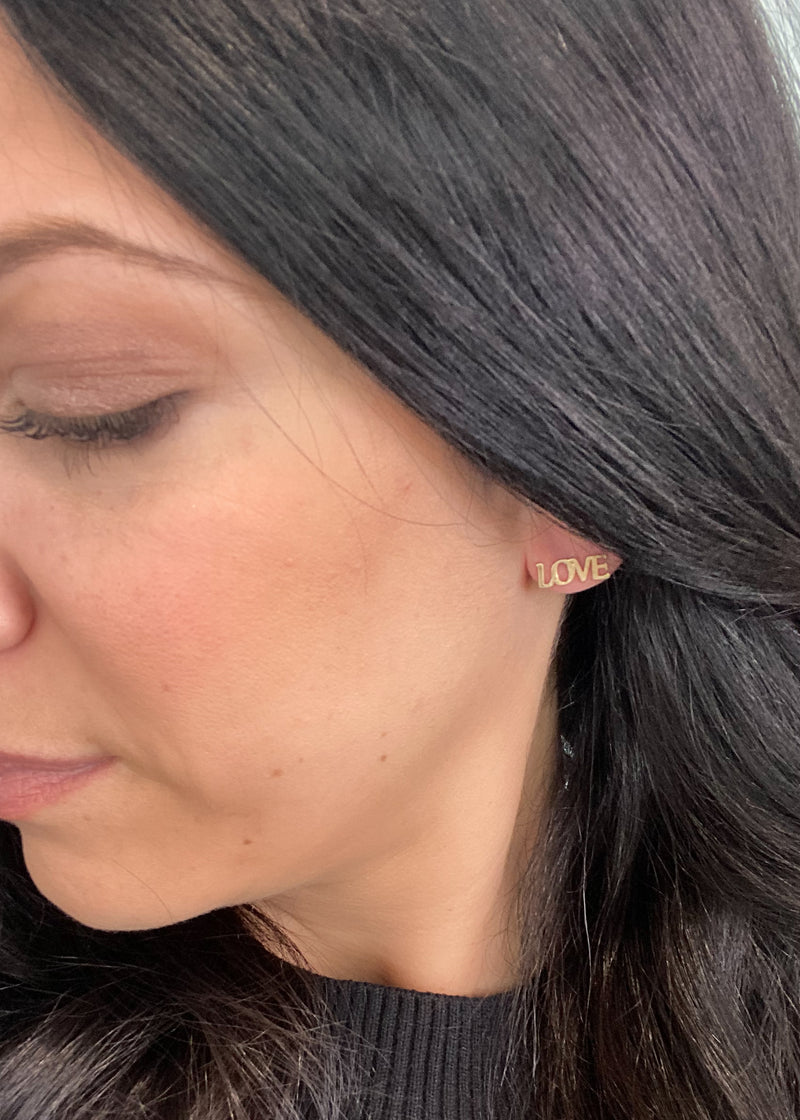 Mini 'Love' Post Earrings-Cali Moon Boutique, Plainville Connecticut