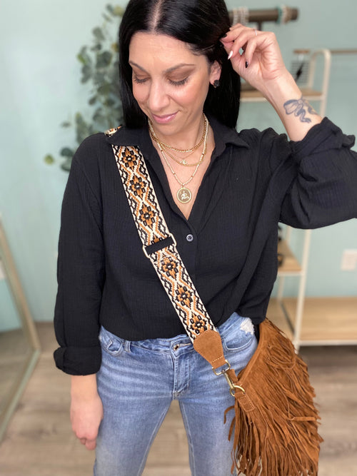 Deep Camel Suede Fringe Guitar Strap Bag-Cali Moon Boutique, Plainville Connecticut