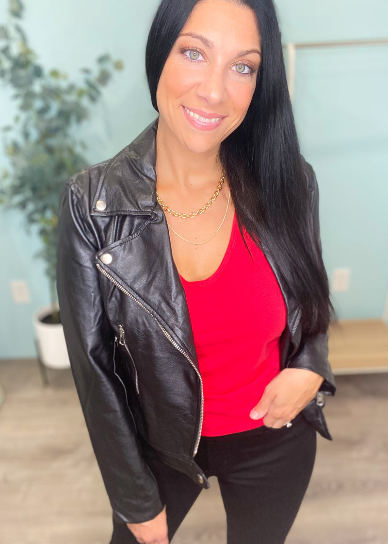 'Kenzie' Red Cotton Basic V-Neck Racerback Tank-Cali Moon Boutique, Plainville Connecticut