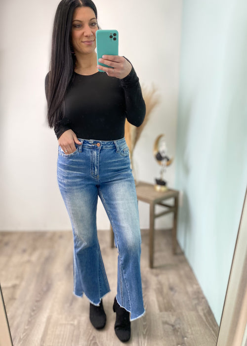 'Lucy' Super High Rise Uneven Hem Ankle Jeans-Cali Moon Boutique, Plainville Connecticut