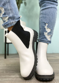 'To Be Honest' White/Black Lug Chelsea Boots-Cali Moon Boutique, Plainville Connecticut