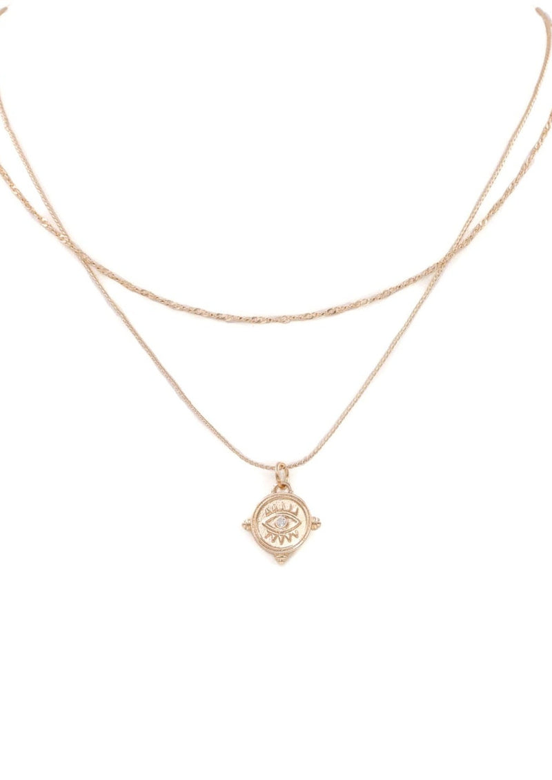 Gold Layered Evil Eye Coin Pendant Necklace-Cali Moon Boutique, Plainville Connecticut