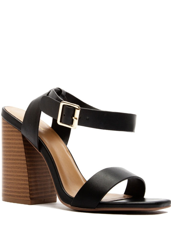 'Mischa' Black/Brown Block Heel Open Toe Sandal-Cali Moon Boutique, Plainville Connecticut