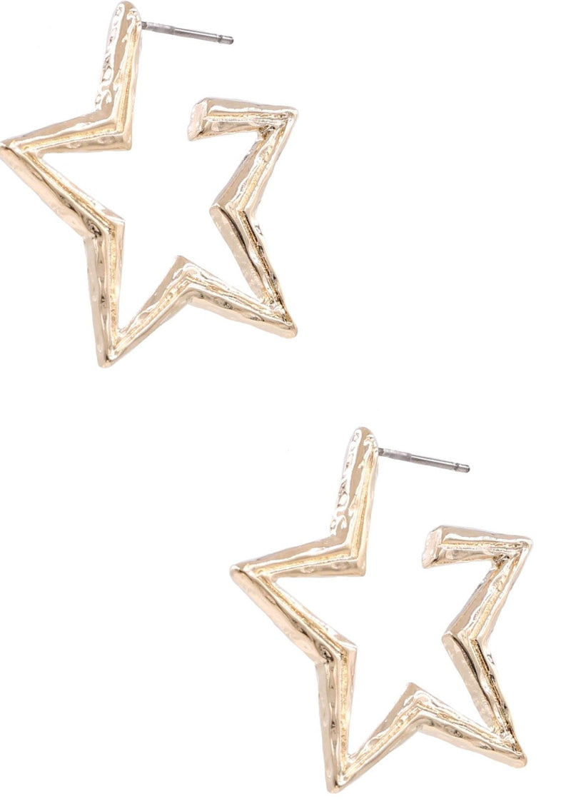 Textured Gold Star Earrings-Cali Moon Boutique, Plainville Connecticut