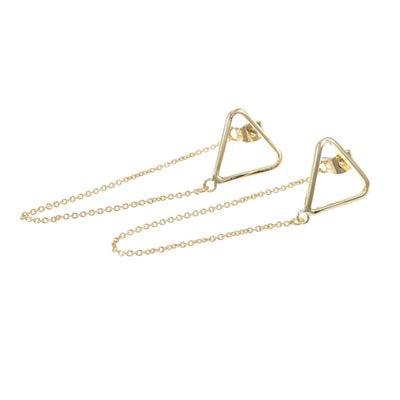 Triangle Chain Drop Gold Earrings-Cali Moon Boutique, Plainville Connecticut