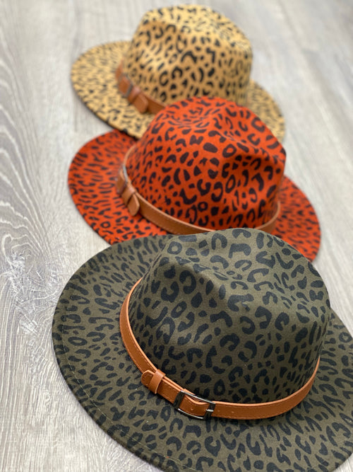 Tan Leopard Felt Hat with Buckle-Cali Moon Boutique, Plainville Connecticut