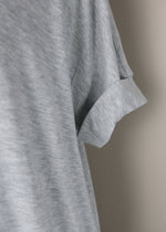 'Roll With It' Heather Gray Rolled Sleeve V-Neck Tee-Cali Moon Boutique, Plainville Connecticut